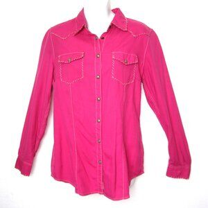 Ryan Michael Pink Women Size M Long Sleeve Snap Button Silk Shirt Top Western
